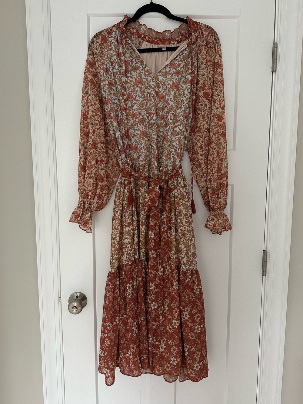 Rust Orange Floral Print Maxi Dress (Small)